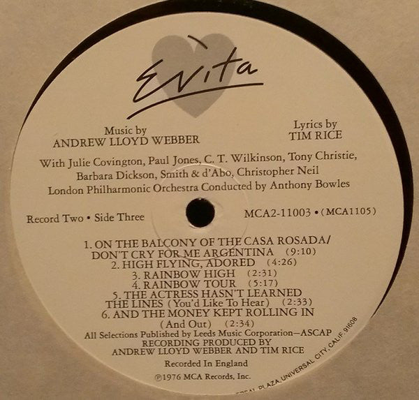 Webber, Andrew Lloyd and Tim Rice ‎– Evita